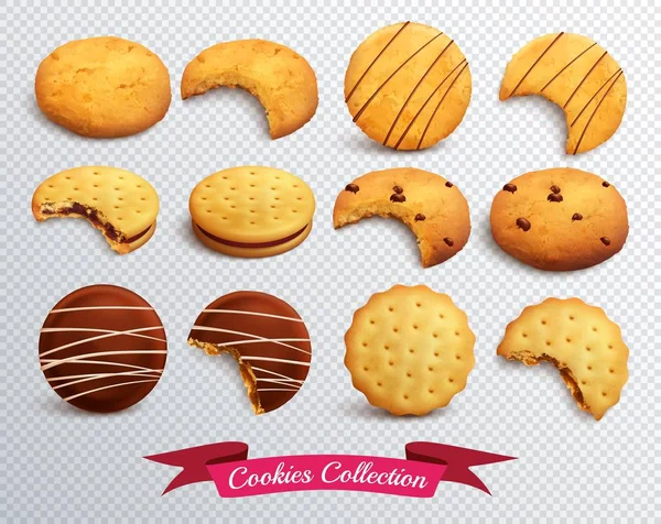 Conjunto transparente de cookies — Vetor de Stock
