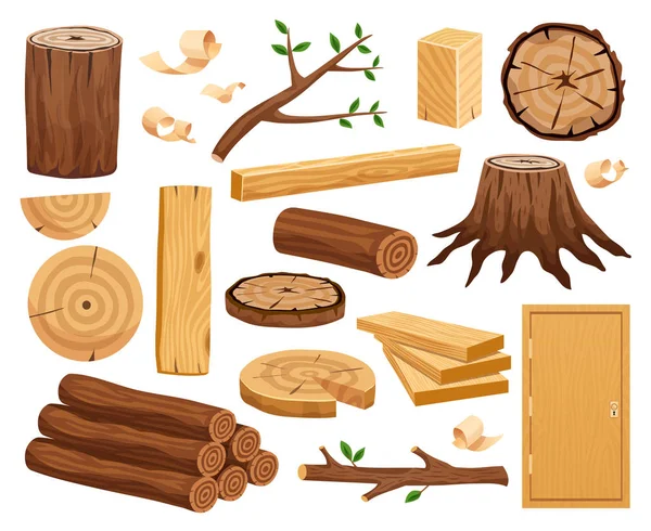 Conjunto plano de industria de madera — Vector de stock