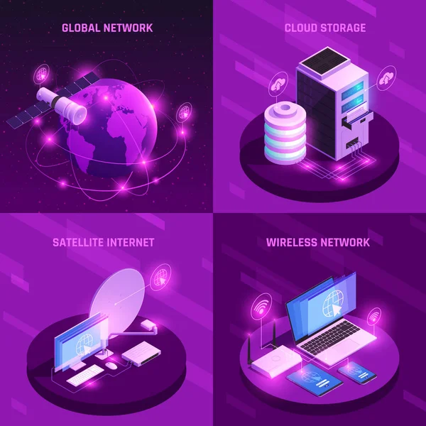 Wereldwijde netwerk isometrische ontwerpconcept — Stockvector