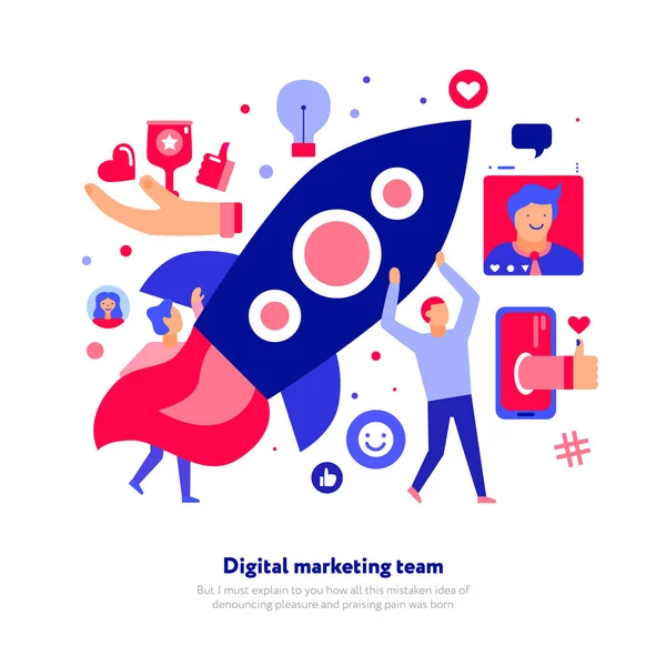 Ilustração da Equipe de Marketing Digital — Vetor de Stock