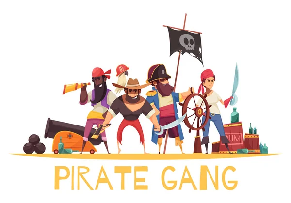 Pandilla piratas de dibujos animados de fondo — Vector de stock