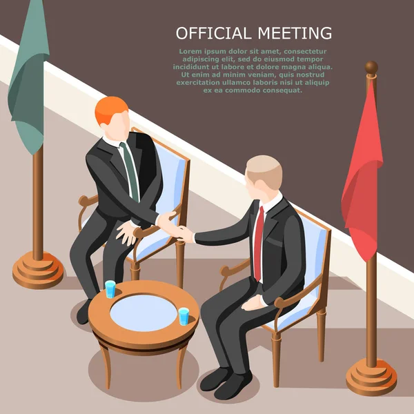 Politicians Official Meeting Isometric Background — Stock Vector