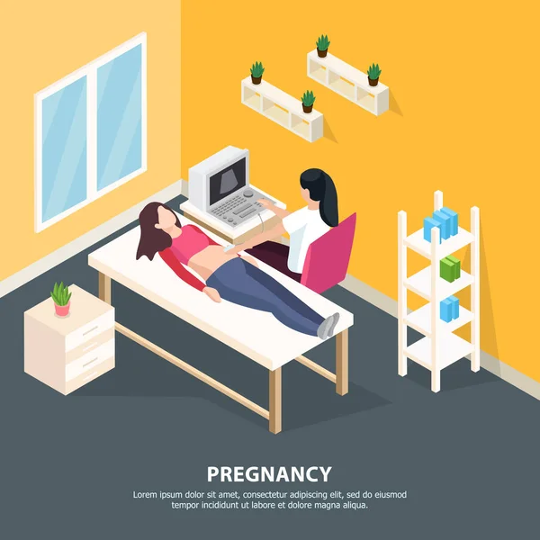 Pregnancy Examination Isometric Background — Stock Vector