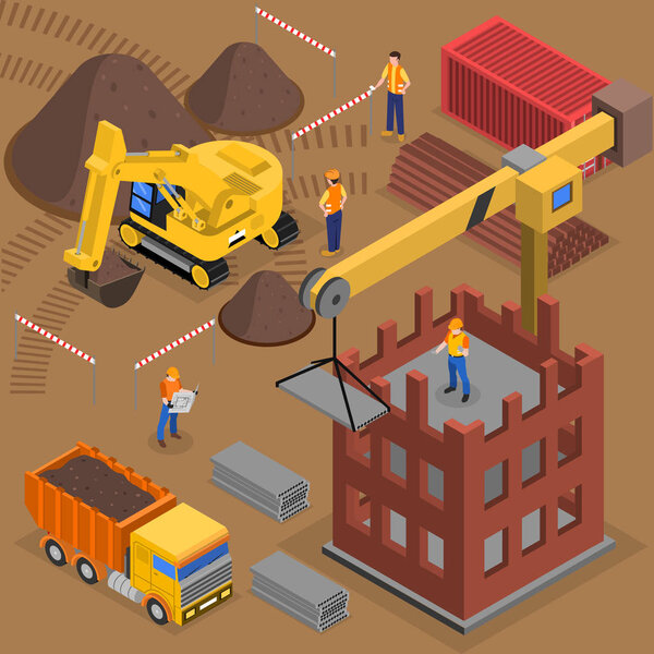 Building Crane Isometric Composition