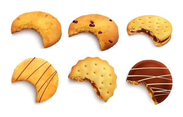 Galletas realistas mordidas — Vector de stock