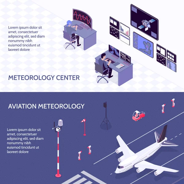 Isométrico Meteorológico Centro Meteorológico Banner Set — Vector de stock