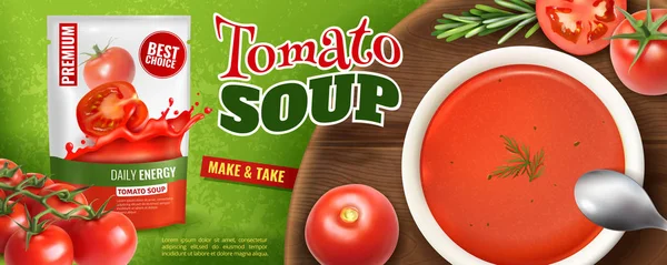 Realistické rajčatová polévka Ad — Stockový vektor