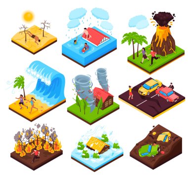 Natural Disaster Isometric Set  clipart