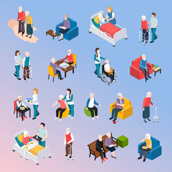 Elderly People Isometric Set — Stock Vector