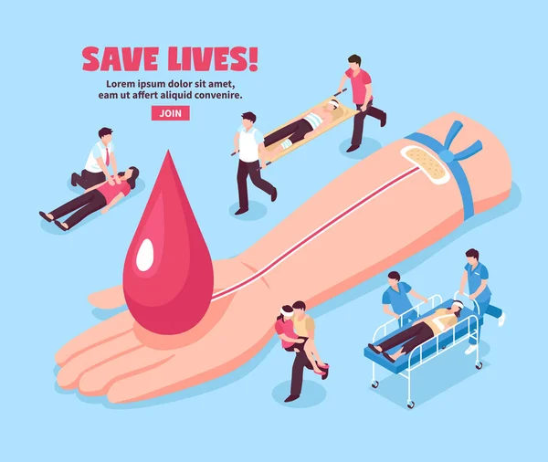 Donación de sangre Concepto isométrico — Vector de stock