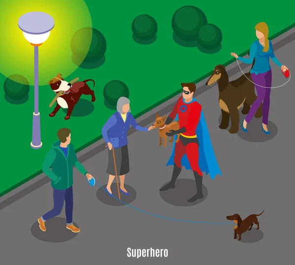 Super Hero Holding Dog Illustration
