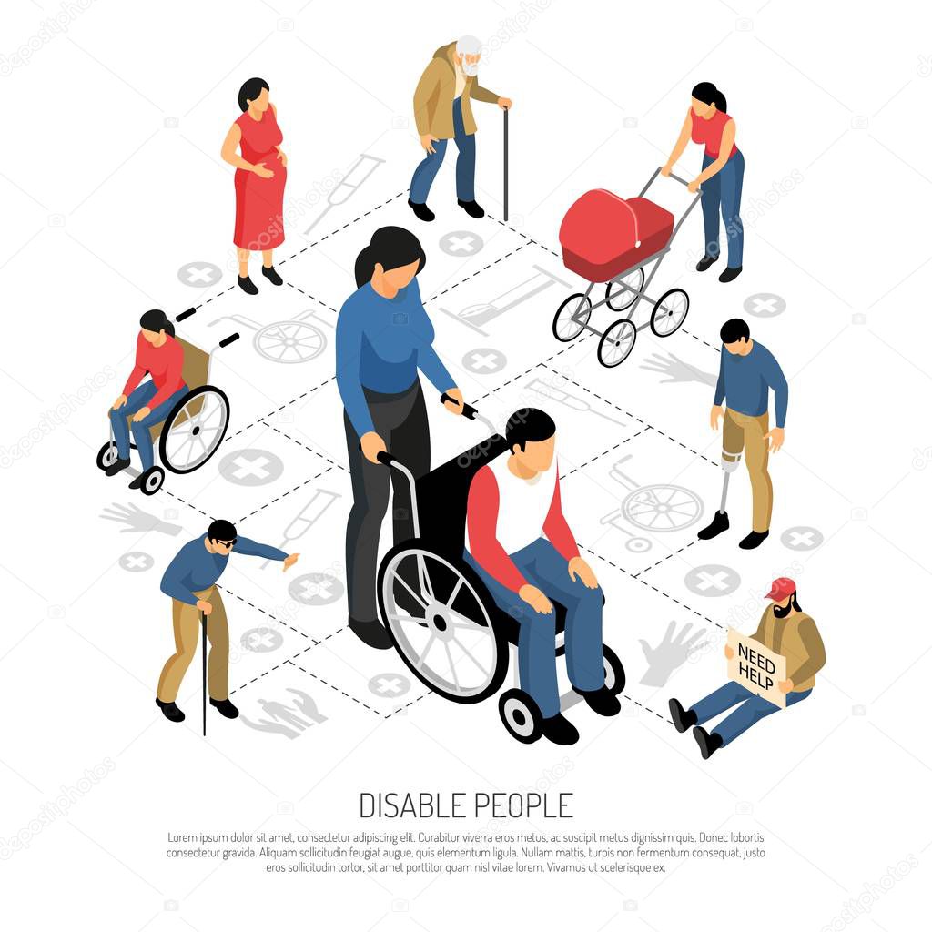 Disabled People Isometric Composition