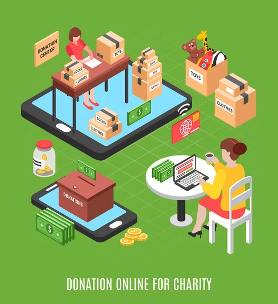 Donation Online isometrisk bakgrund — Stock vektor