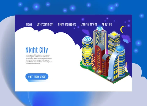 Night City isometrisk webbsida — Stock vektor