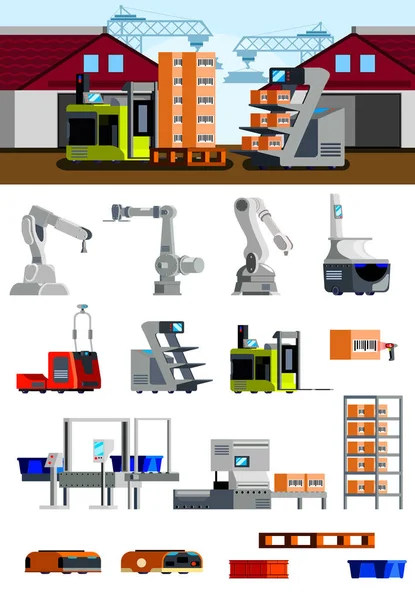 Warehouse robotar platt ikoner — Stock vektor