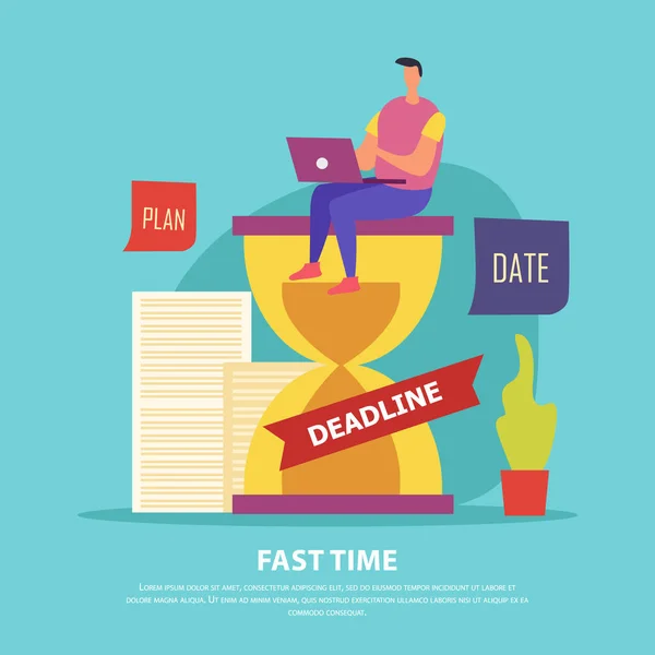 Fast Time Deadline Flat Illustration - Stok Vektor