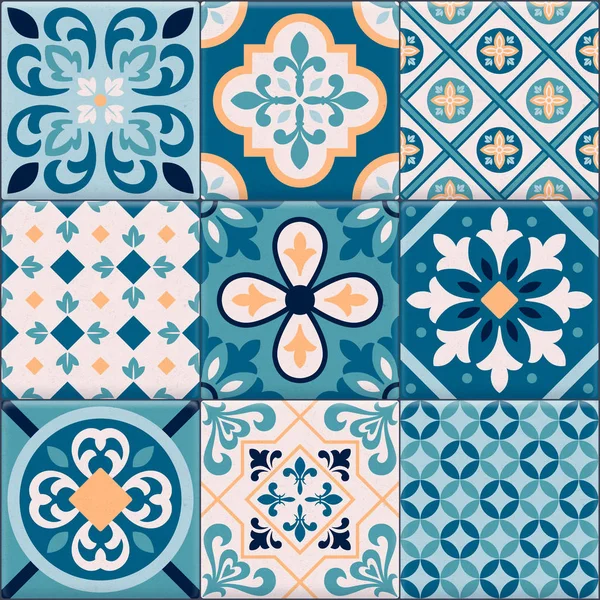 Realista cerâmica Pavimento Ornamentos Icon Set — Vetor de Stock