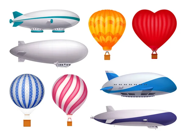 Dirigible y globos conjunto realista — Archivo Imágenes Vectoriales