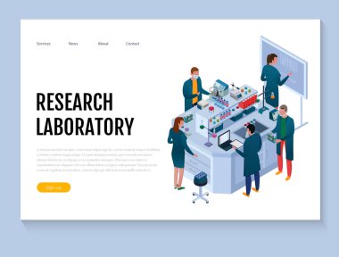 Bilimsel laboratuarı izometrik Web Banner