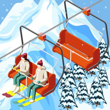 Ski Resort füniküler izometrik arka plan