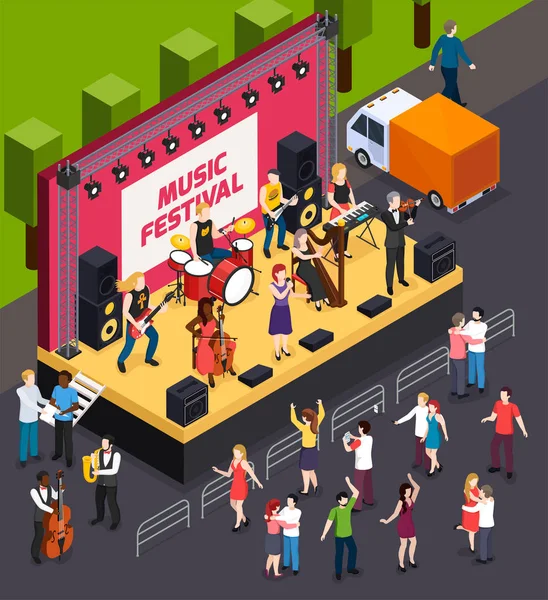 Music Festival Isometric Composition — Stock Vector