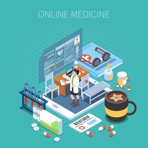 Composizione isometrica della medicina online — Vettoriale Stock