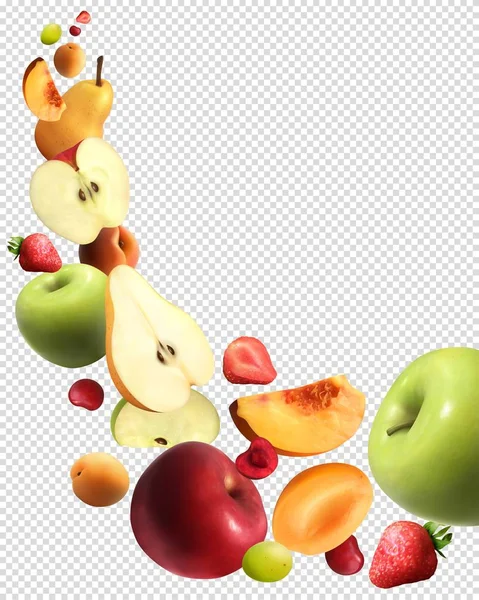 Frutas caindo realista conjunto transparente — Vetor de Stock