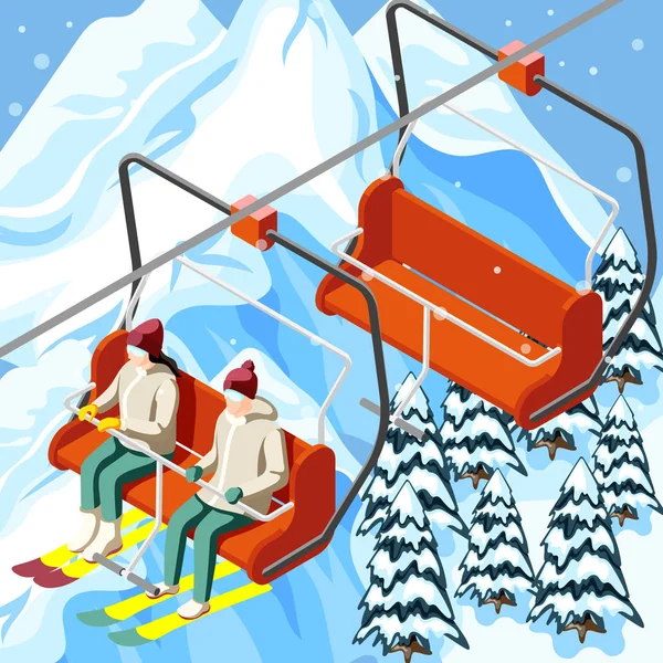 スキー リゾート ケーブルカー等尺性背景 — ストックベクタ