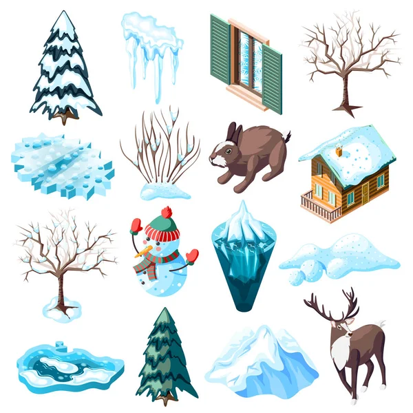 Winter landschapsarchitectuur Isometrisch Icons — Stockvector