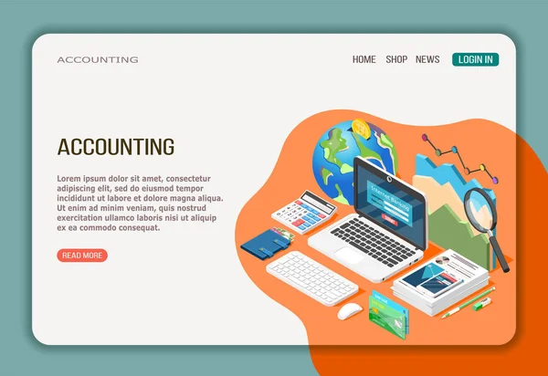 Muhasebe izometrik Web sayfası