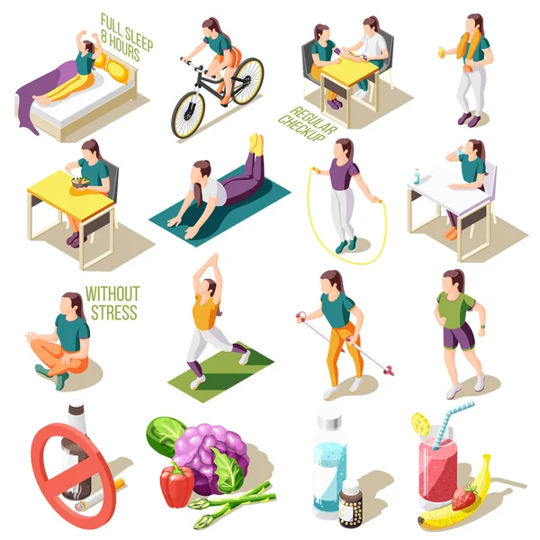 Healthy Life Style Isometric Icons — Stock Vector