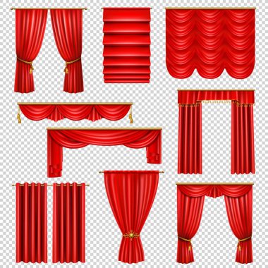 Luxury Red Curtains Transparent Set clipart
