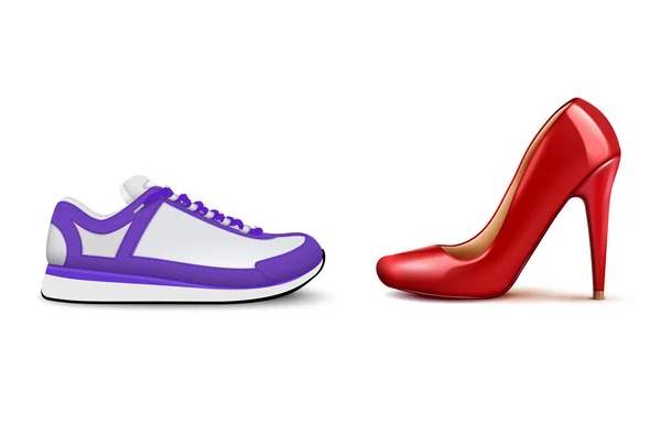 Spor ayakkabı Vs topuklu gerçekçi kompozisyon — Stok Vektör