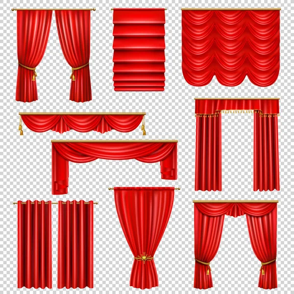 Conjunto transparente de cortinas rojas de lujo — Archivo Imágenes Vectoriales
