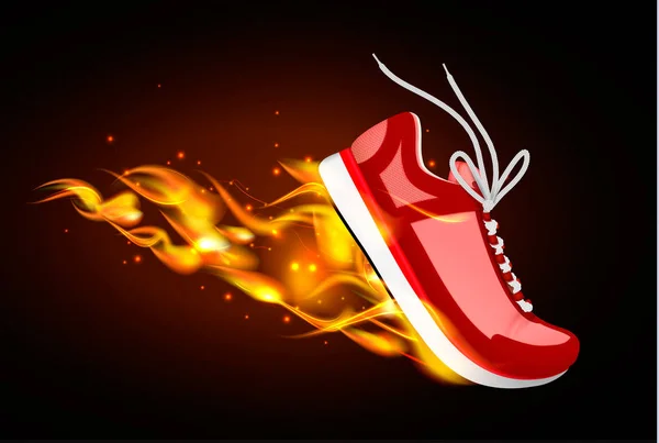 Sneaker rossa in fiamme in dinamica — Vettoriale Stock