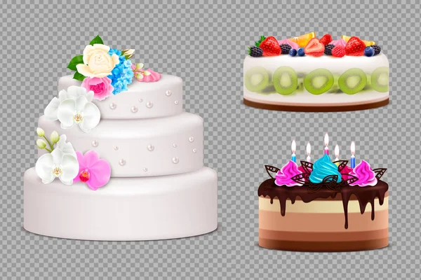 생일 및 웨딩 케이크 투명 세트 — 스톡 벡터