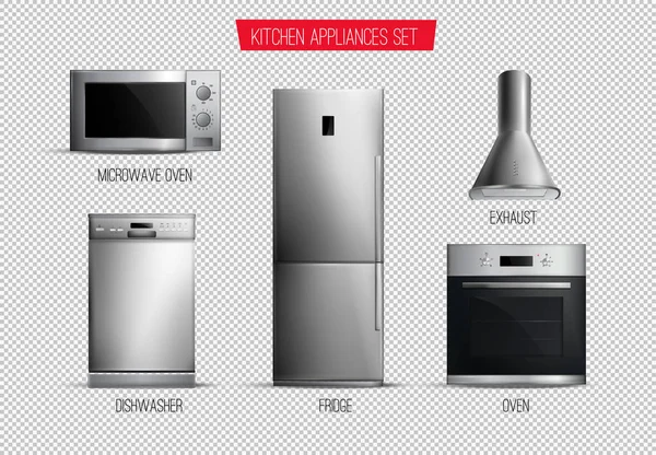 Eletrodomésticos de cozinha realista Conjunto transparente —  Vetores de Stock