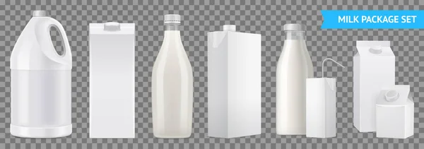 Realistische melk pakket transparant pictogrammenset — Stockvector