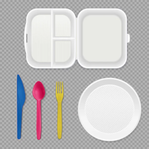Ensemble transparent vaisselle jetable — Image vectorielle