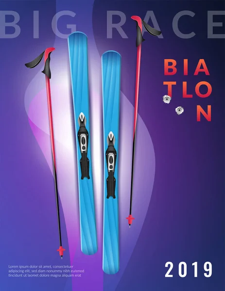 Cartel vertical realista del biatlón — Vector de stock