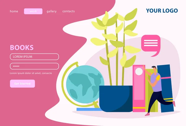 Bibliothek Bücher flache Webseite — Stockvektor