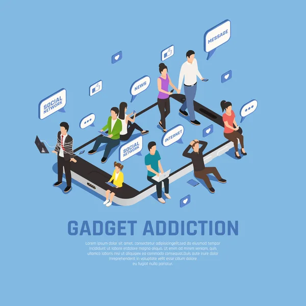 Gadget Addiction Isometric Concept — Stock Vector