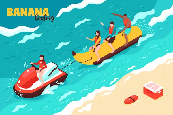 Banana Boating Vector Illustration — Stock Vector