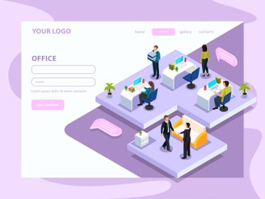 Office insanlar izometrik Web sayfası