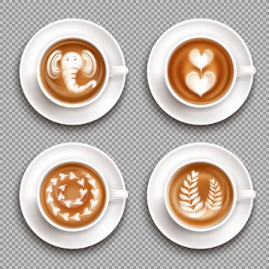 Gerçekçi Latte sanat üstten görünüm