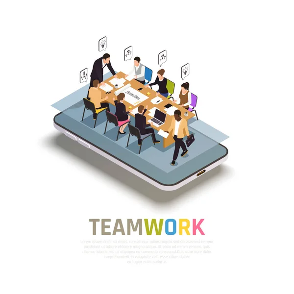 Teamwork Collaboration Isometric Composition — Stock Vector