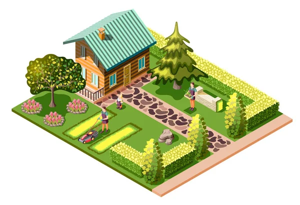 Landscaping Isometric Composition — Stock Vector