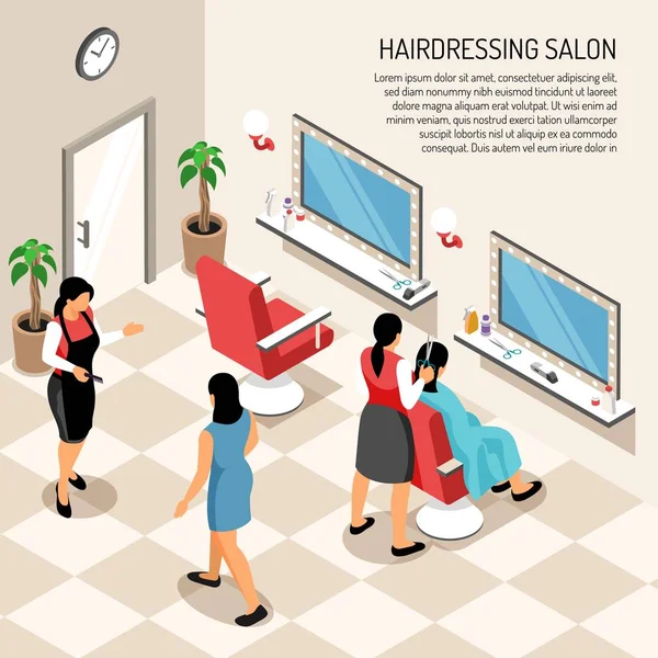 Hair Dressing Salon Isometric Illustration — Stock Vector