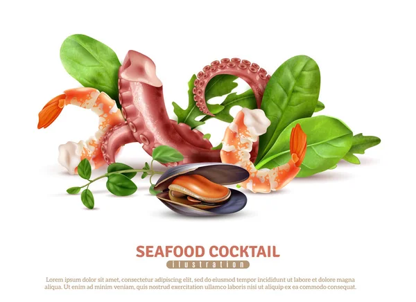 Seafood Cocktail Realistic Composition — Stock Vector