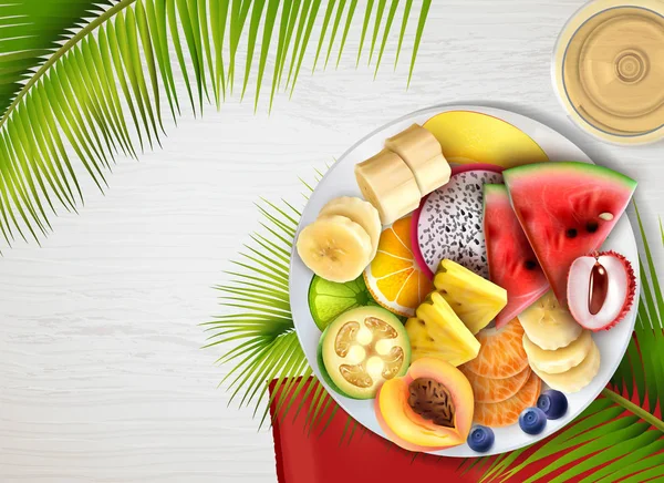 Prato de frutas tropicais realista — Vetor de Stock